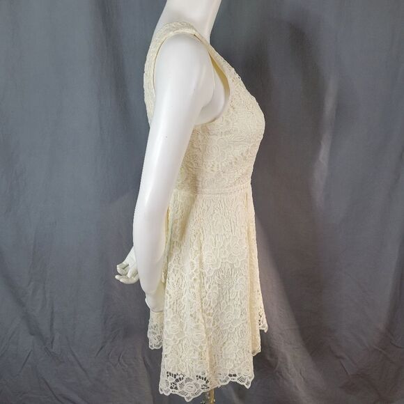 Altar'd‎ State Lace Crochet Overlay Sleeveless V-Neck Zip Back Creme Dress Sz M - Picture 4 of 8